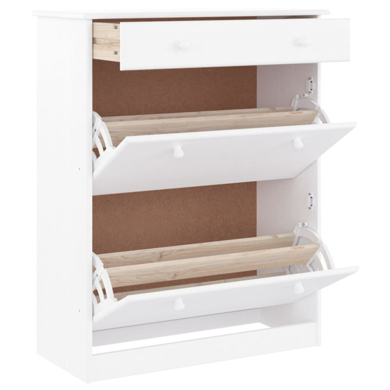 4 Pair Solid Wood Flip Down Shoe Storage, White