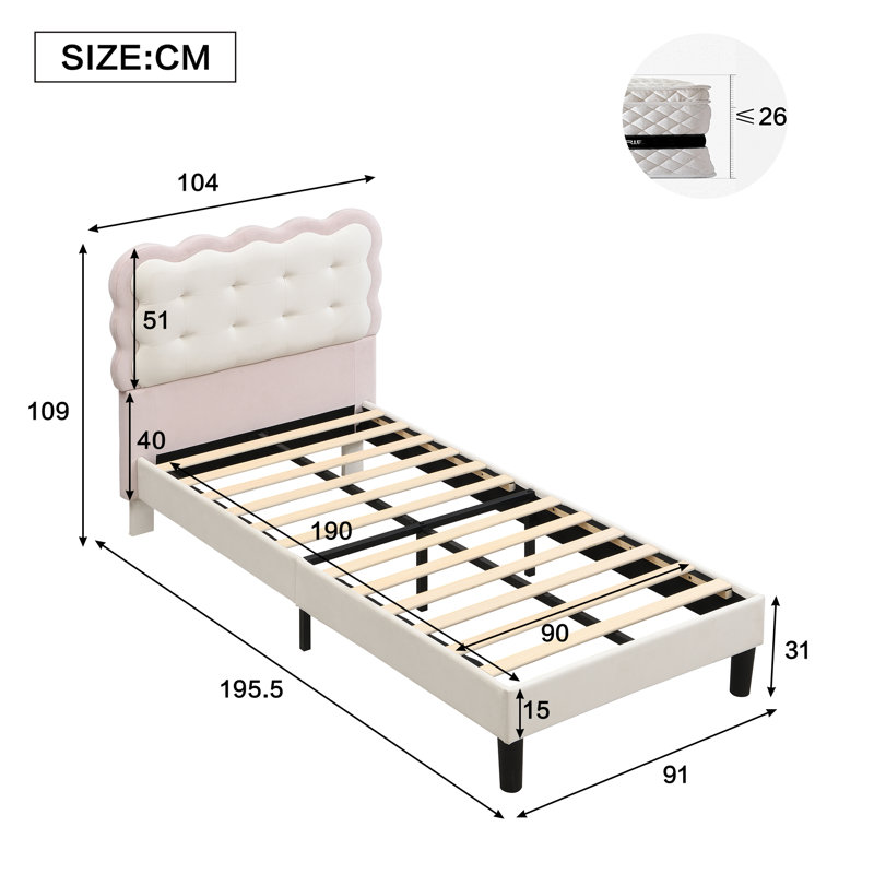 Upholstered Bed, Single (3')
