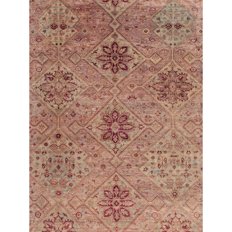 Seville Hand Knotted Area Rug in Plum/Pink/Gray/Beige, Rectangle 10' x 14'
