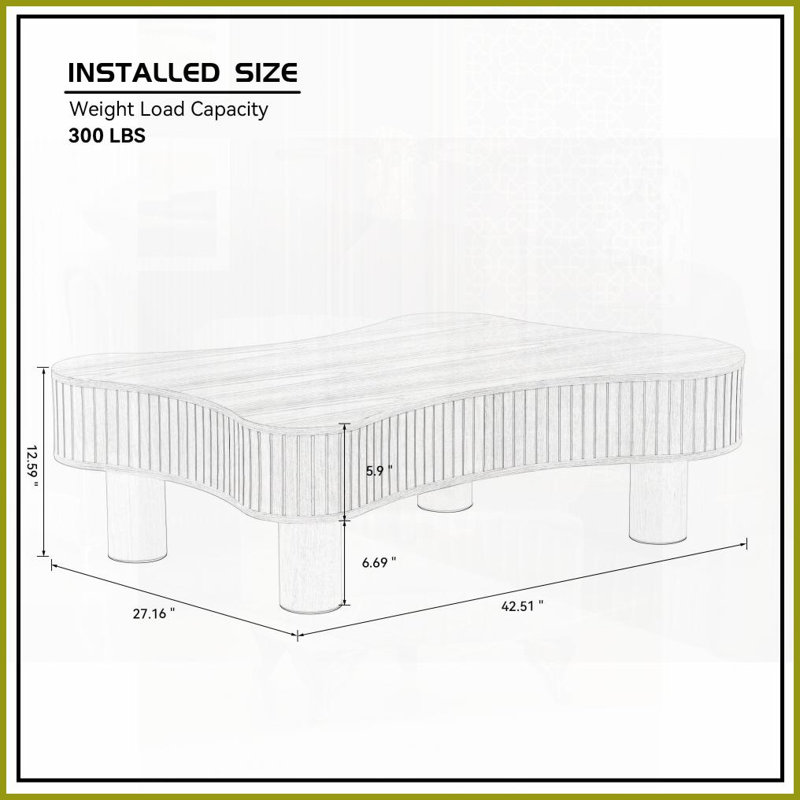 Table basse moderne 42,52 po - pieds en bois d'hévéa Facile à assembler pour le salon, Bois naturel