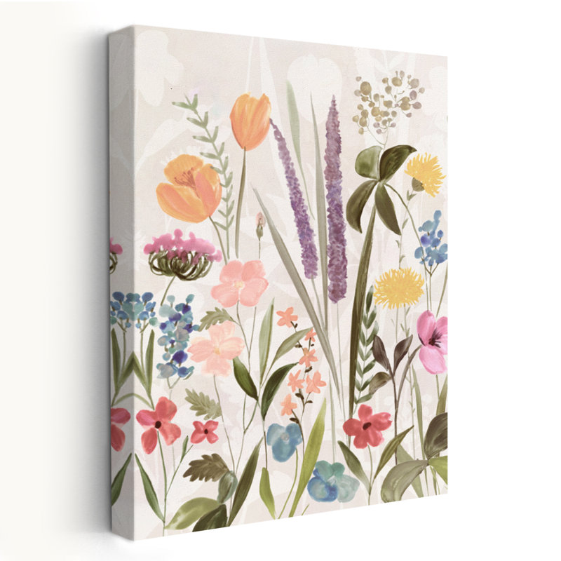 Meadow Blooms I - Illustration aquarelle florale et botanique, H 24 po x l 16 po