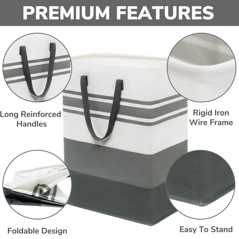 2-Pack 75L High Clothes Storage Basket With Extended Handle, Foldable, Grey