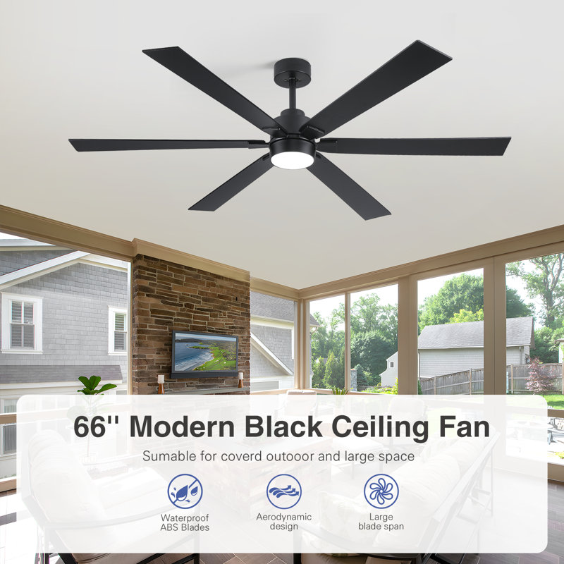 66'' Smart Ceiling Fan With Light – Reversible Dc Motor, Remote & App Control, Black, Black