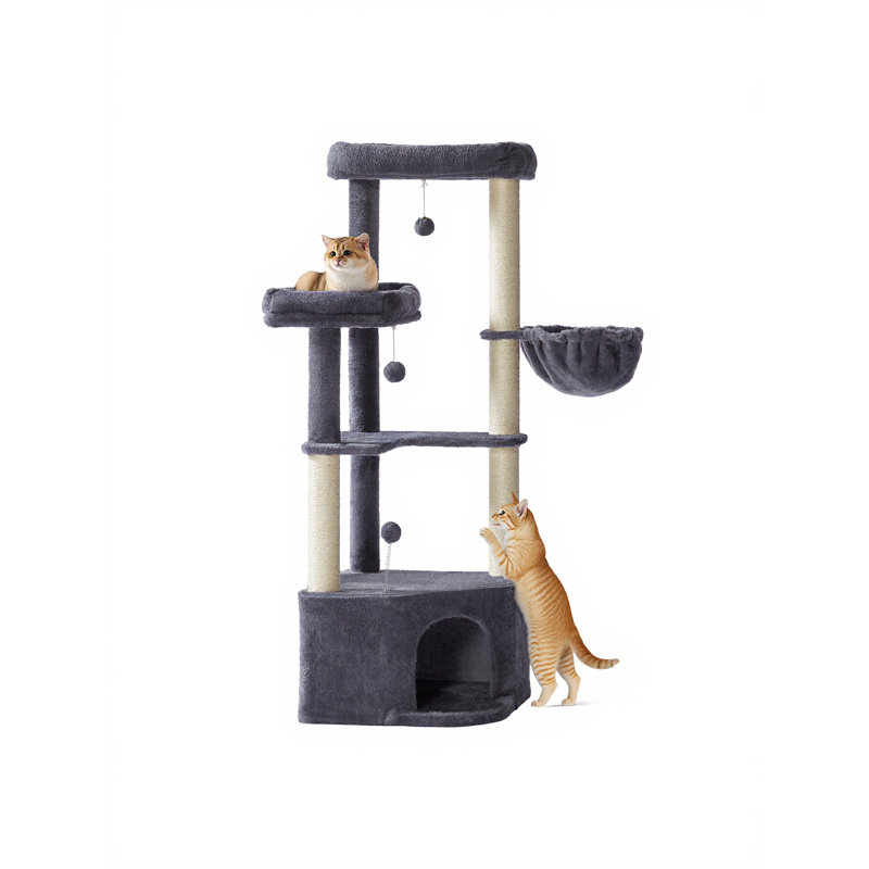 Cat Tree, Multi-Level Tower with Large Platforms, 48.5 x 48.5 x 140.7 cm, Dark Grey