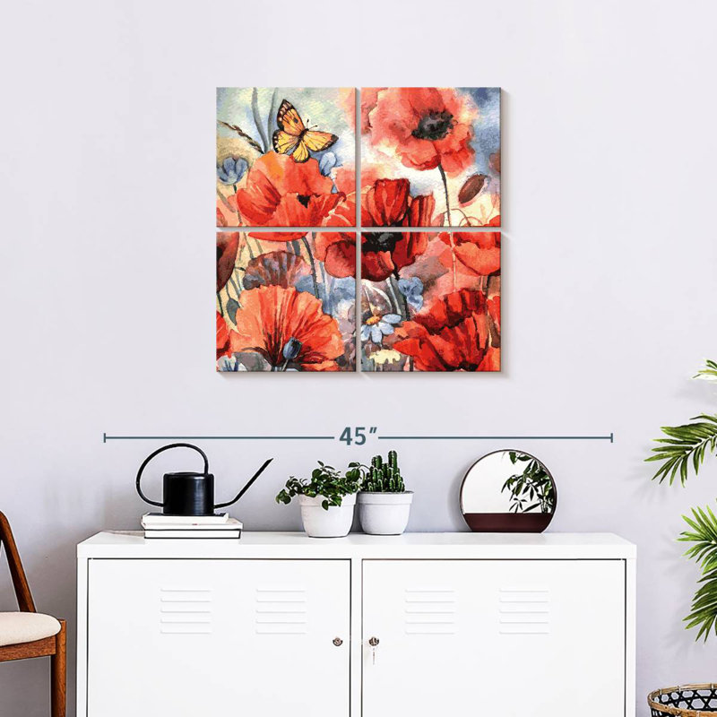 Harnek papillon parmi les coquelicots, H 26 po x l 26 po