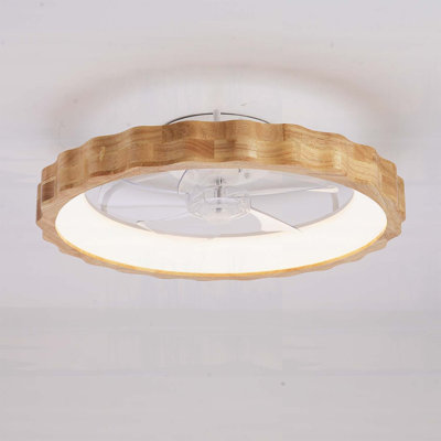 Ventilateur de plafond encastré en bois naturel et blanc mat 20 pouces avec lumière DEL, 6 vitesses, moteur à courant continu silencieux, télécommande, idéal pour les maisons modernes