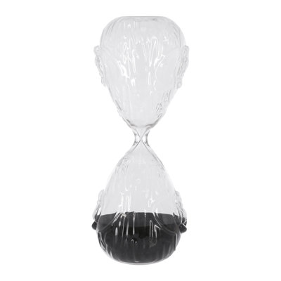 4X4X10" Decorative 45-Minute Hourglass With Clear Embossed Rose Motif And Black Glass Sand