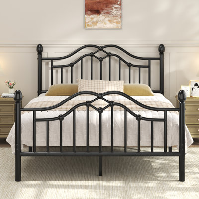 Full Metal Platform Bed with Candle-Style Headboard and Footboard, Under-Bed Storage, Easy Assembly, Black