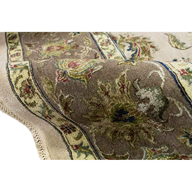 Hand-Knotted High-Quality Ivory and Brown Area Rug
