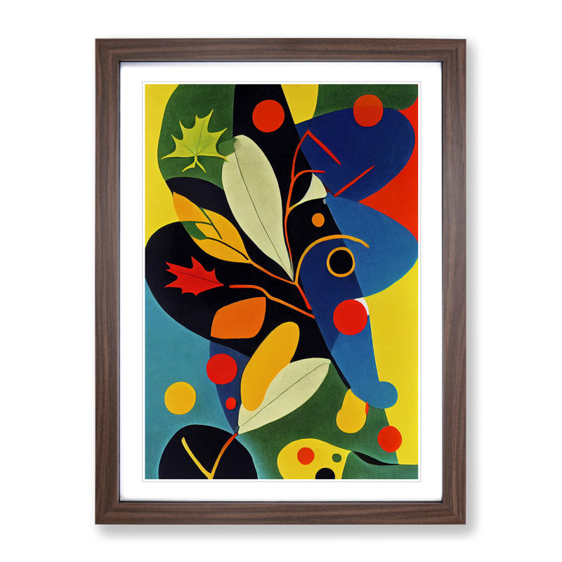 Colourful Abstract Leaves - Single Picture Frame Print, Walnut, 64cm H x 46cm W x 2cm D
