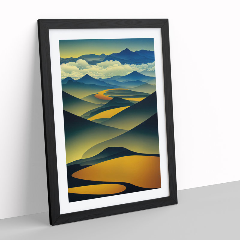 Abstract Mountain Landscapes No.3 - Wall Art, Black Framed, 66cm H x 48cm W, White