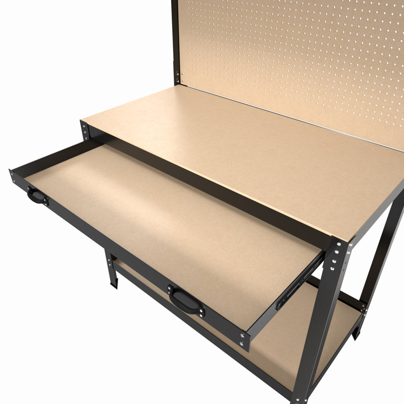 63" Tools Cabinet Working Tables Workbench Tool Storage Workshop Table With Drawers And Pegboard