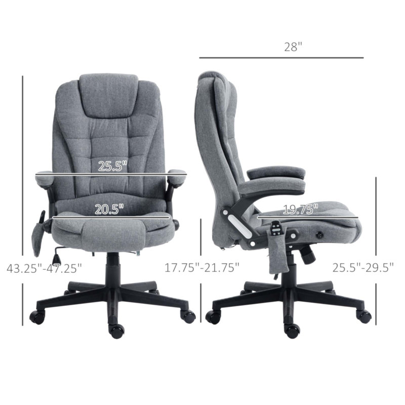6 Point Vibrating Massage Office Chair with Heat, High Back for Ultimate Comfort and Support, Polyester Gray