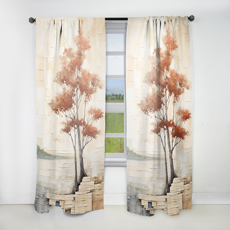 Aveline Minimalism Beige Redwood Tree - Traditional Velvet Curtain - Room Darkening - 1 Panel, 52" W x 84" L