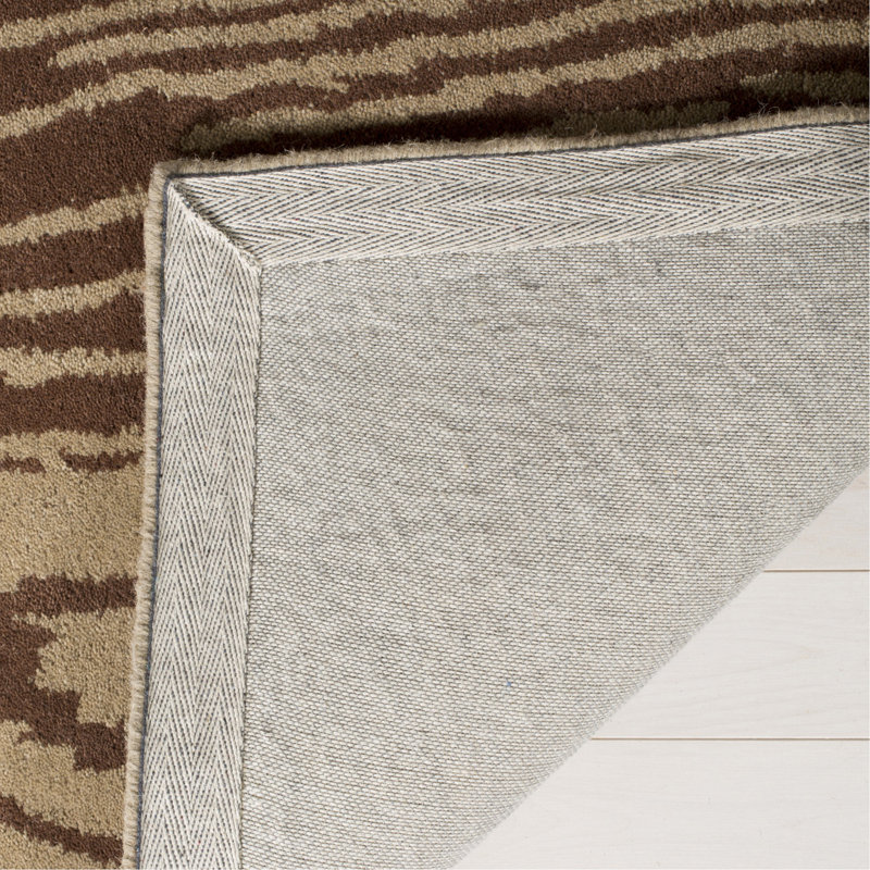 Tapis brun / beige en laine tissé à la main à imprimé animal, Rond 8 pi