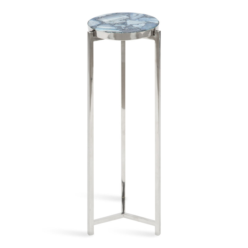 Eveland Round Metal Drink Table, Silver, Blue