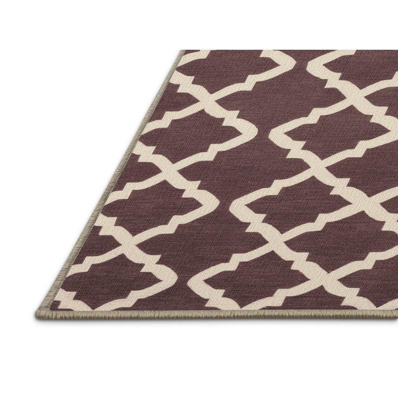 Tapis brun treillis lavable à la machine, Rond 7 pi