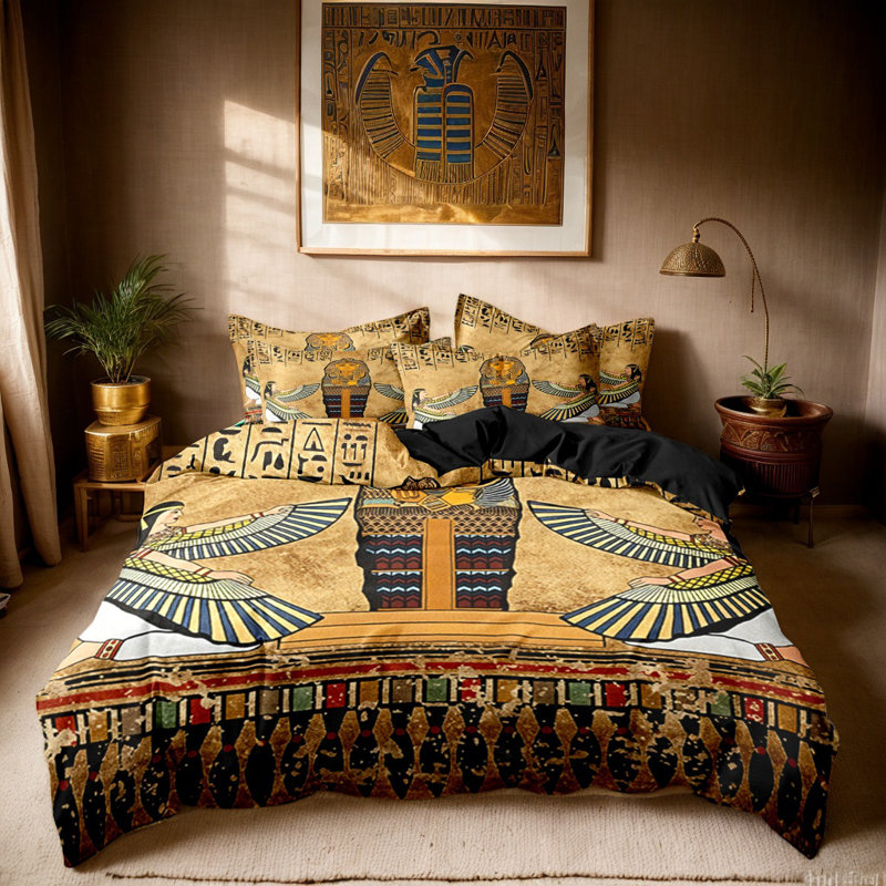 Housse de couette en microfibre à motif pharaon égyptien antique avec 2 taies d'oreiller standard, 1 place, fermeture éclair