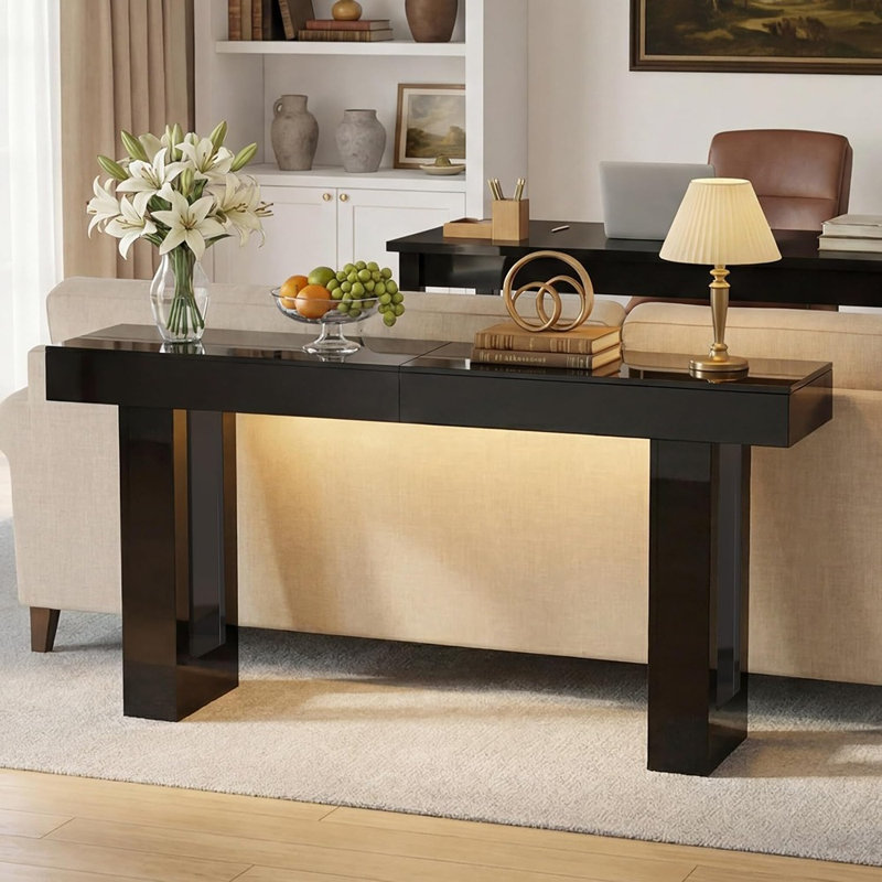 Console haute haute brillance avec éclairage à DEL, table de canapé moderne pour canapé derrière, table d'appoint de vestibule, table de couloir contemporaine pour le salon