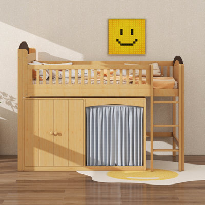 Twin Size Loft Bed With Storage Cabinet, Wardrobe And LED