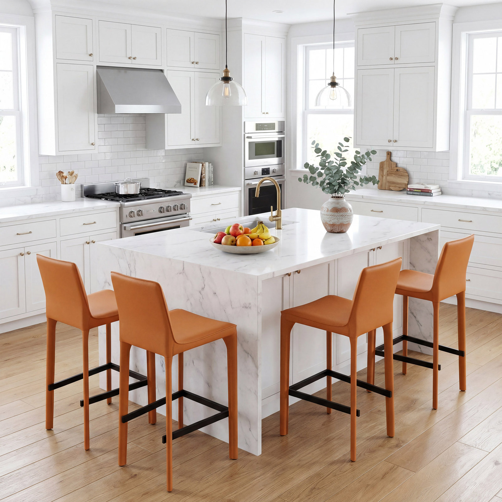 Vannes Vegan Leather Barstool, Orange, 3