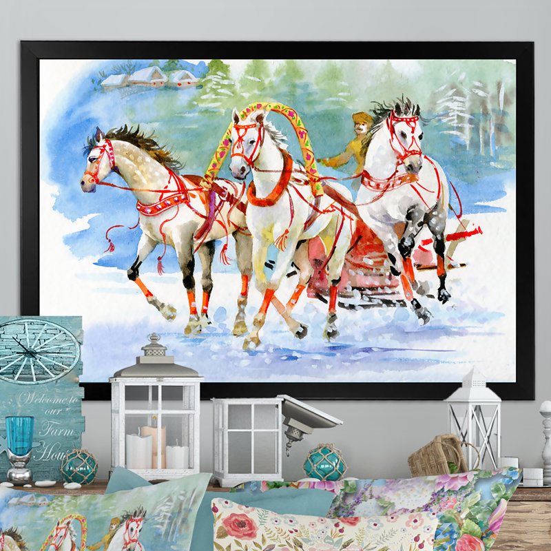 Cheval en calèche - Reproduction de photo sur toile, Cadre noir, H 24 po x l 36 po x P 1 po