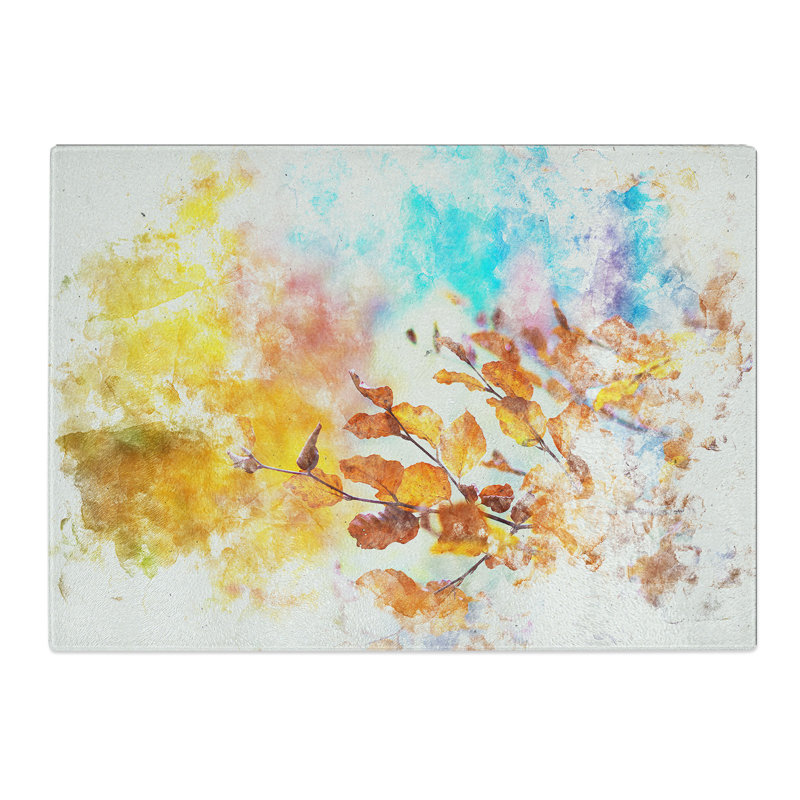 Tempered Glass Autumn Leaves Abstract Watercolour Chopping Board, 28.5 cm x 39 cm