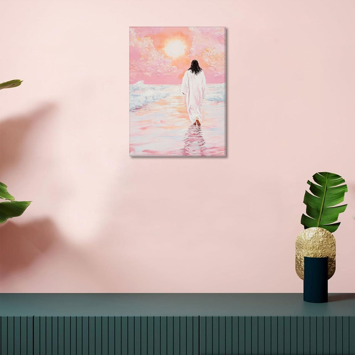 Marlow Home Co. Pink Jesus Walking On Water Canvas Wall Art Jesus ...