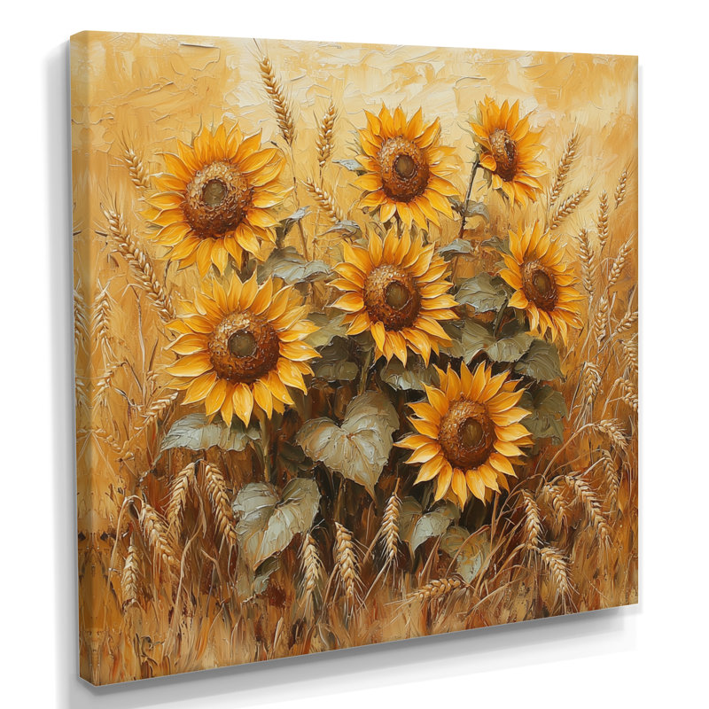 «Dreyvin Sunflowers In The Wheat Barnyard VII», art mural tournesols, H 36 po x l 36 po, Toile tendue, Ne s’applique pas