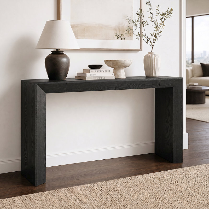 Elegant Waterfall Design Sofa Table - Concealed Drawer Storage For Hallway & Entryway, Black