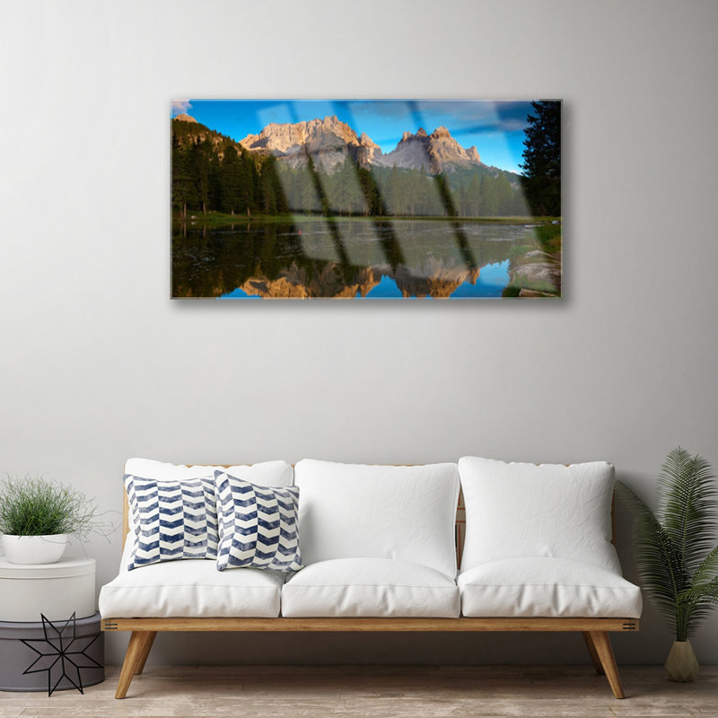 Landscape Forest Lake 1 Piece Wall Art on Glass