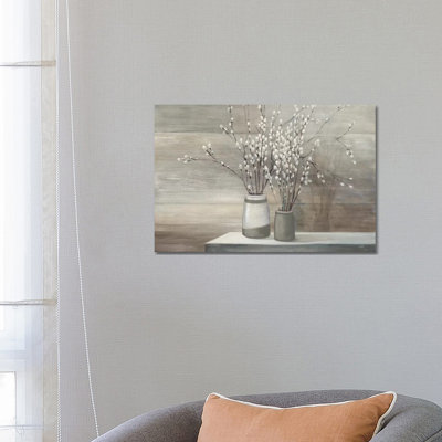 Pussy Willow Still Life Gray Pots by Julia Purinton - Wrapped Canvas Painting