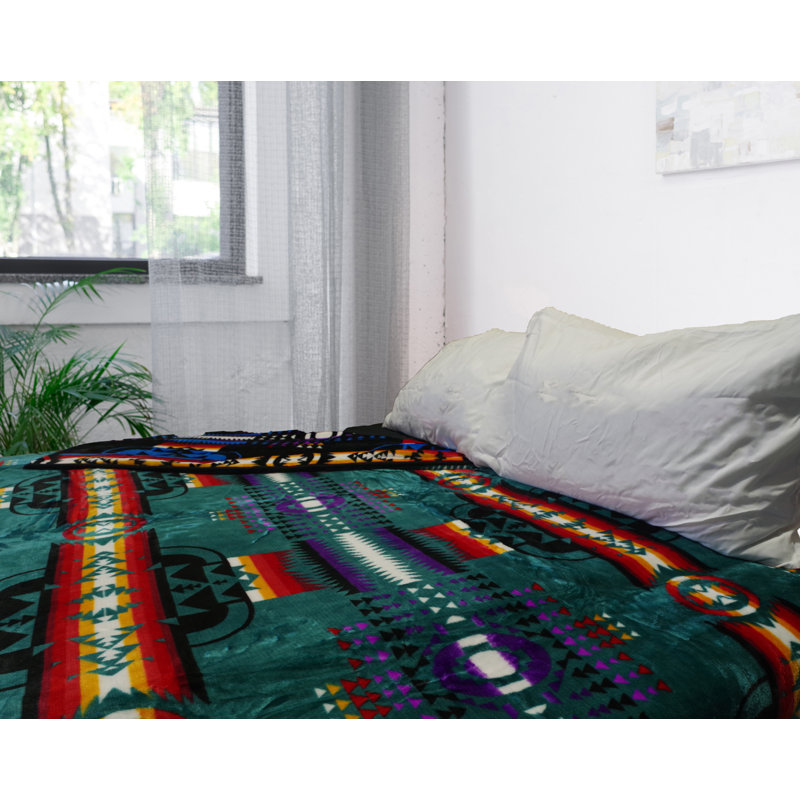 Couverture en flanelle Tribal Southwest, Double, Bleu sarcelle