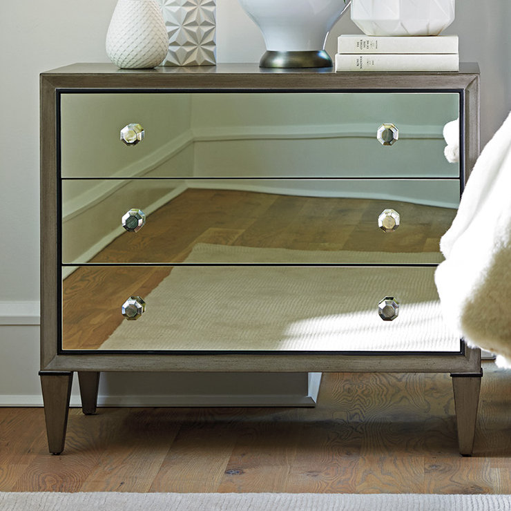 Transitional Brown and Silver Mirrored 3-Drawer Nightstand