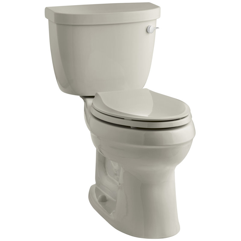 Cimarron Comfort Height Two-Piece Elongated 1.28 GPF Toilet with Aquapiston Flush Technology, Trip Lever and Tank Cover Locks