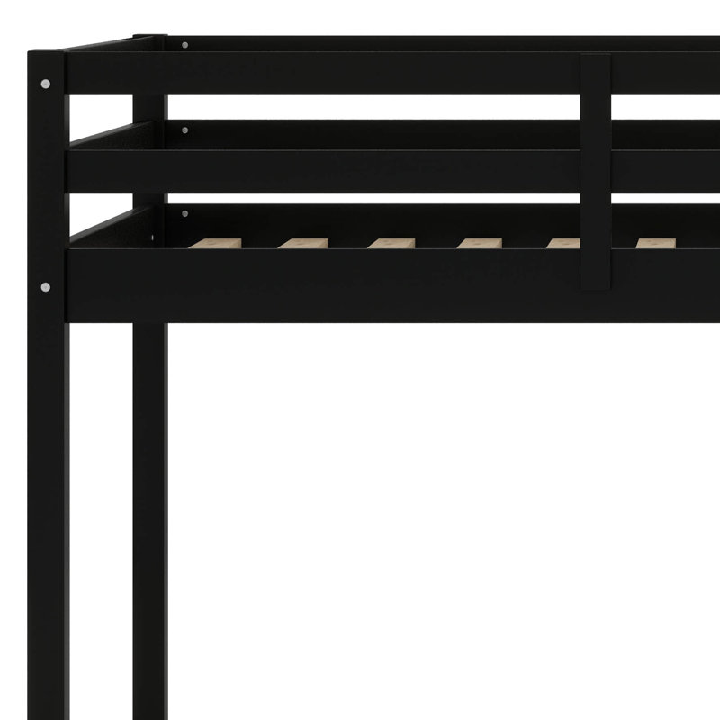 Twin Size Loft Bed – Ladder & Strengthened Slat Bed Platform, Black