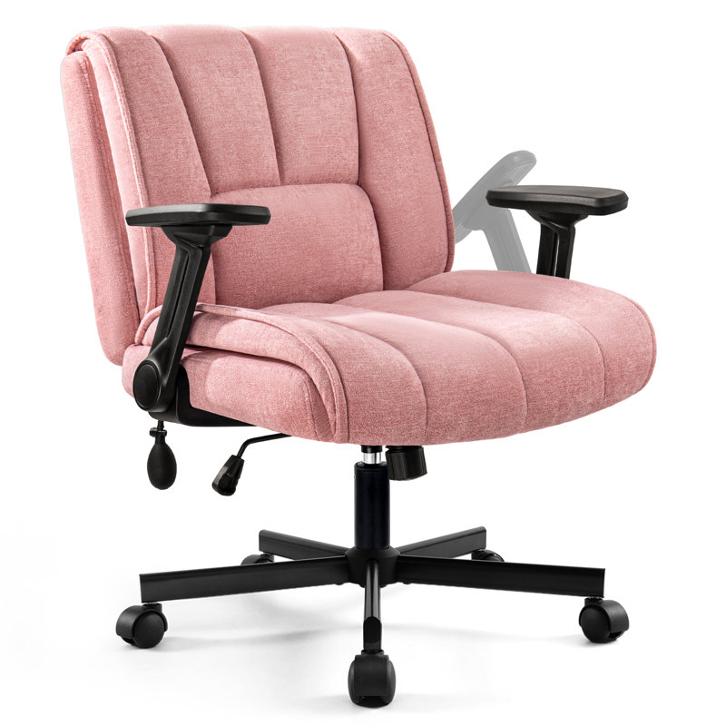 Criss Cross Legged Office Chair with Flip-Up Arms and Wheels, Pink