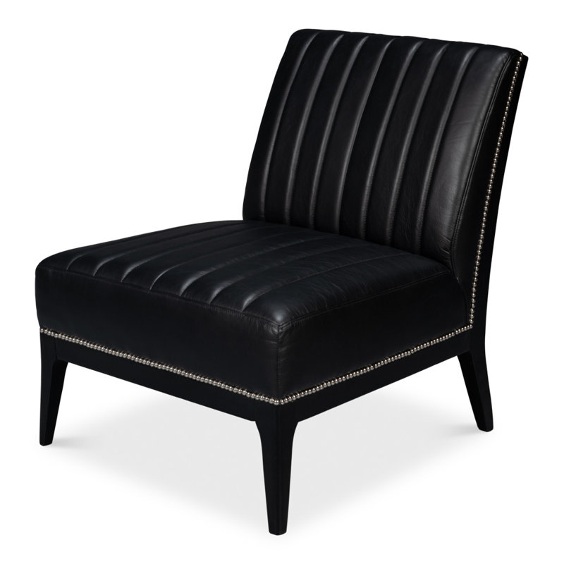 Agave Upholstered Slipper Chair, Black Genuine Leather