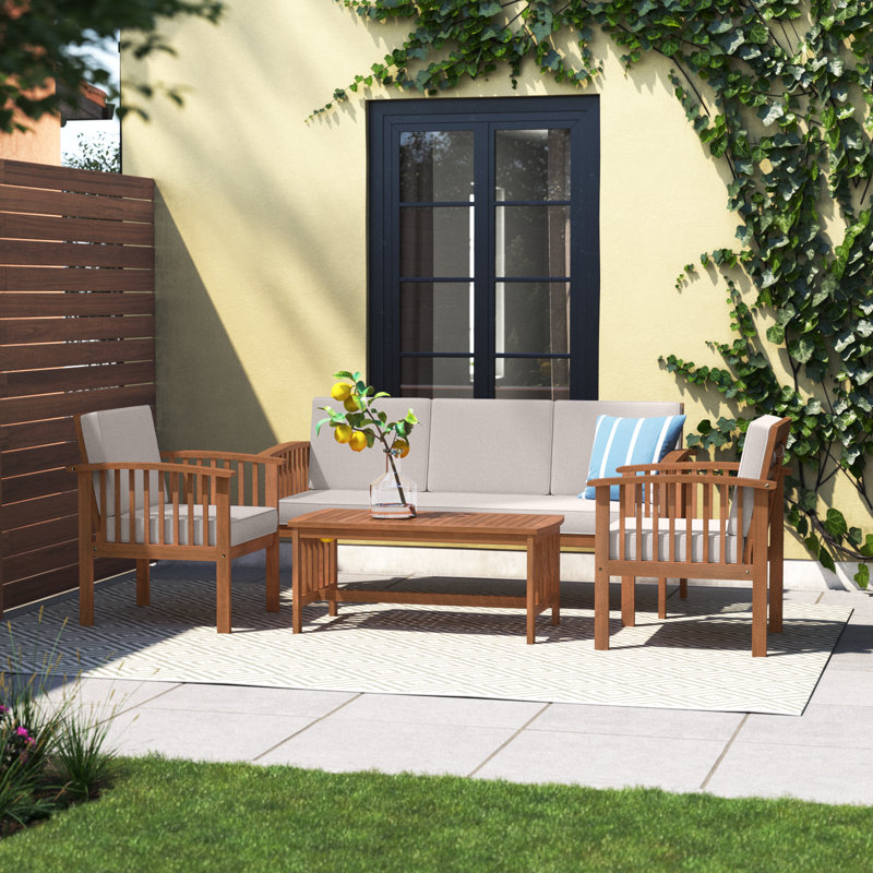 Alderico Acacia 4 - Person Patio Conversation Set with Cushions, Light Gray
