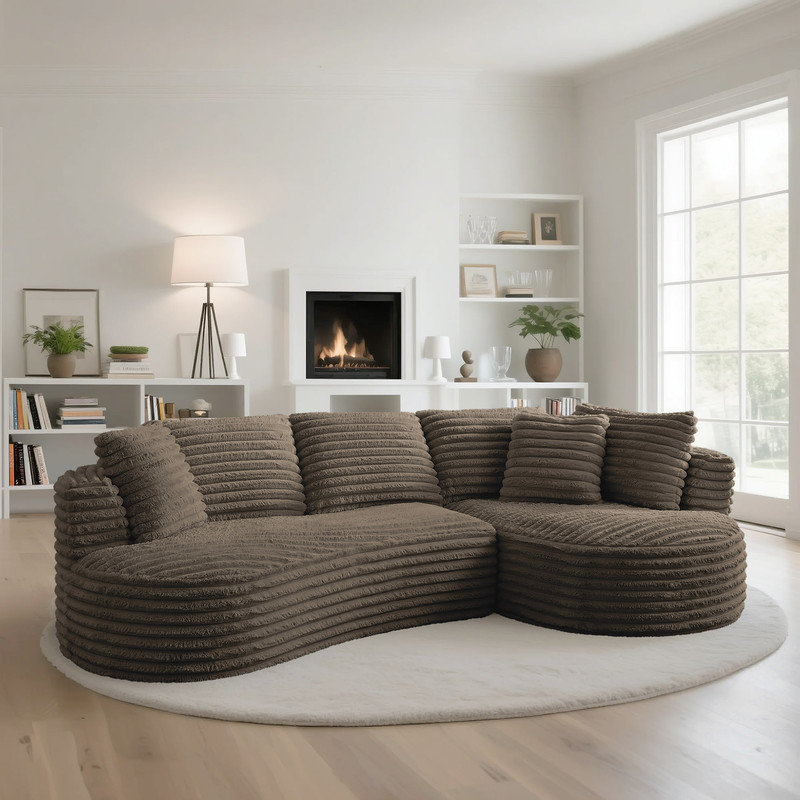 Canapé modulaire surdimensionné incurvé en forme de L Boneless, Orienté à droite, Velours côtelé brun foncé