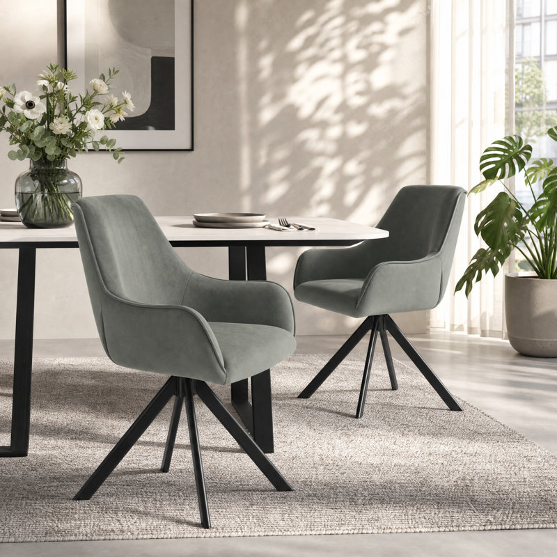 Gefjun 46cm H Swivel Dining Chairs, Modern Upholstered Armchairs for Dining Room Kitchen Living Room, Light Grey Velvet