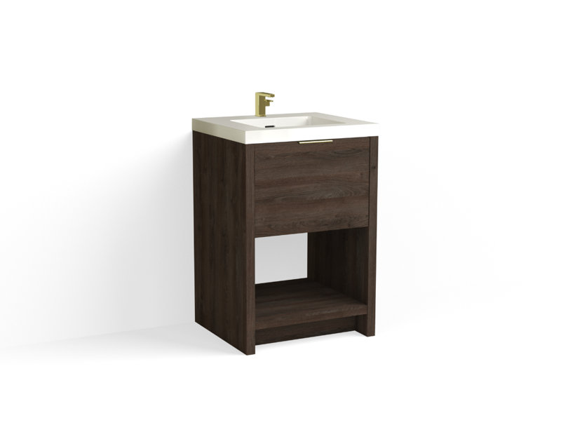 Vista 24" W Freestanding Single Bathroom Vanity, White Nanomatte/Matte Black, White Gloss, Single-Hole