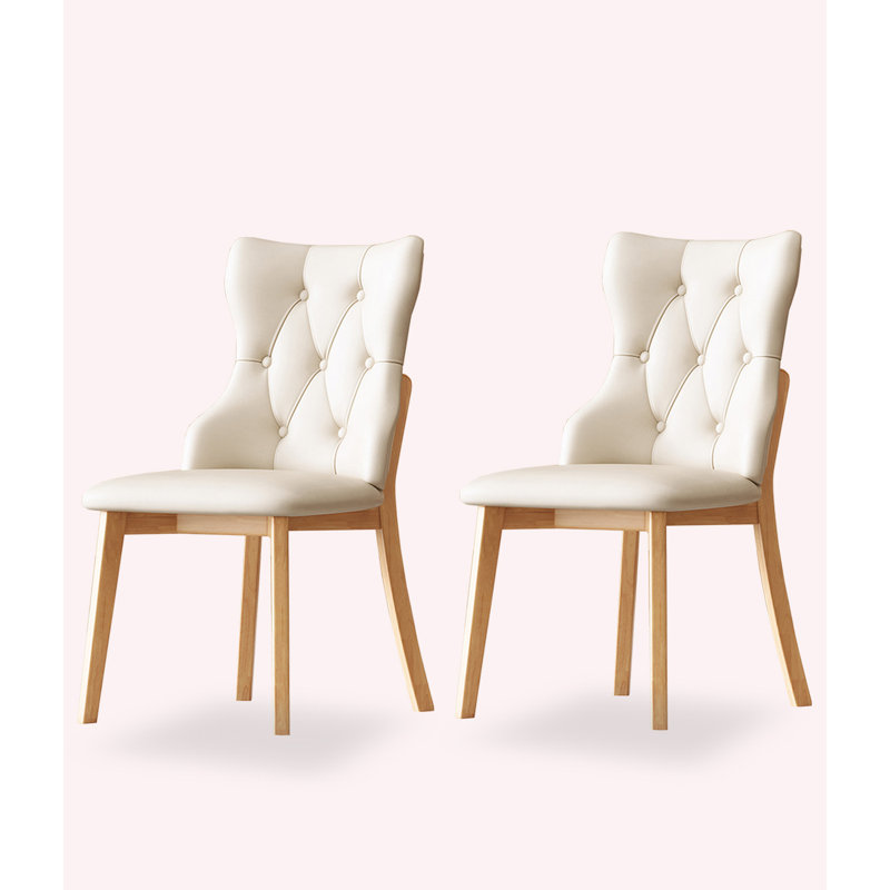 Solid Wood Home Soft Seat With Backrest Dining Chair, Beige, Beige