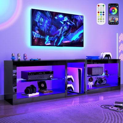 71'' Modern High-Gloss LED TV Stand for 75/80in TVs with Power Outlets, Adjustable Shelves, PS5 Compatible