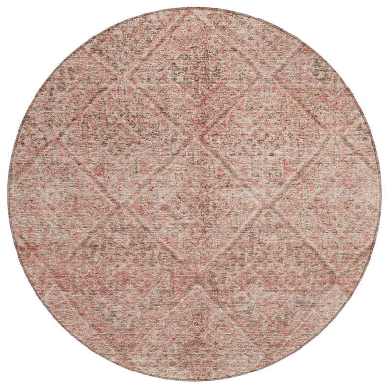 Tapis rond rose et brun 8 po