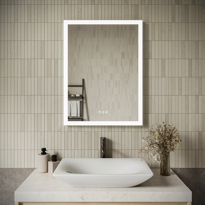 Miroir de salle de bain rectangulaire à DEL sans cadre avec désembueur Streamline, intensité variable, changement de température de couleur