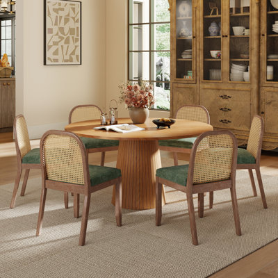 Ensemble de table de salle à manger ronde avec piédestal et 4 à 6 chaises en rotin, ensemble de salle à manger de style Mid-Century moderne avec coussins rembourrés pour la salle à manger de cuisine