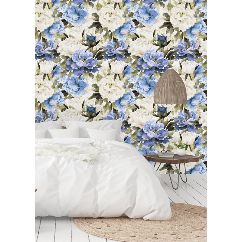 Murale peinte à l’arrière aquarelle de fleurs, l 25 po x H 75 po