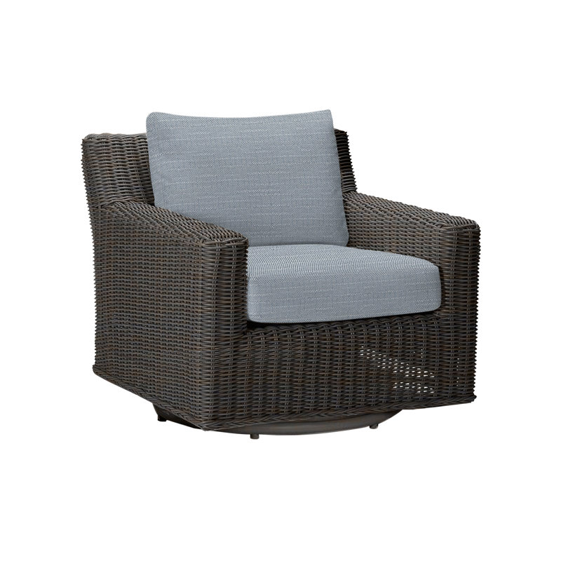 Fauteuil rotatif tissé rustique et haut-parleur noir Noyer, Pas de soudure, InsideOut® Rollo ‑ lin Chambray, Noir noyer