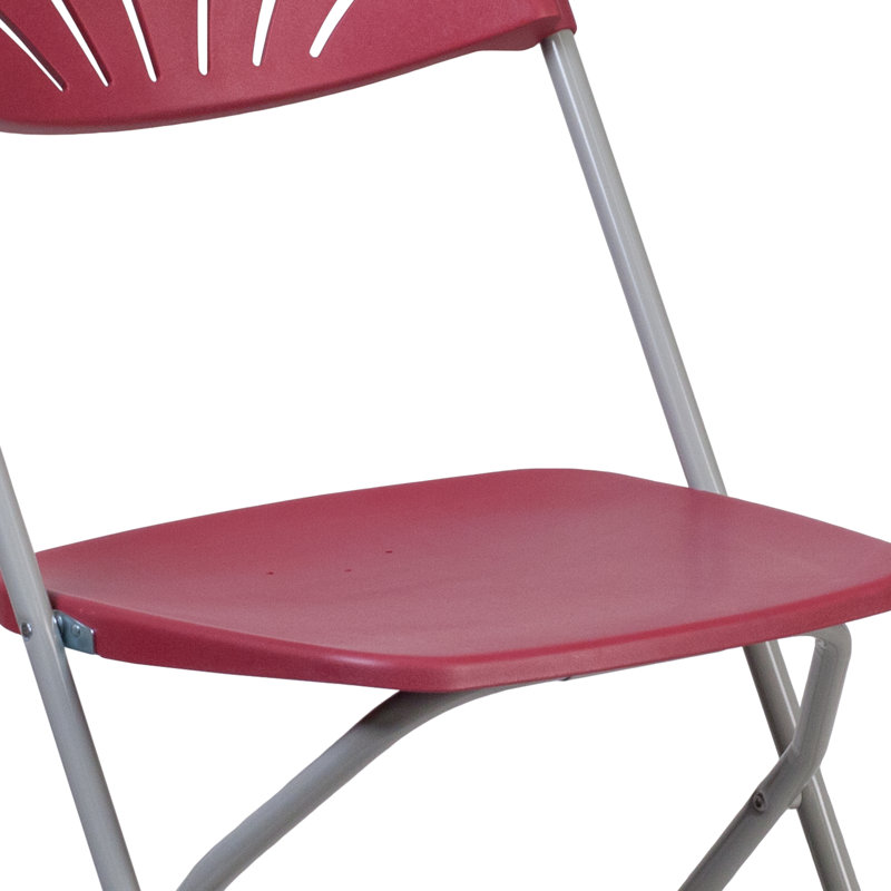 Plastic Fan Back Folding Chair, Burgundy/Grey
